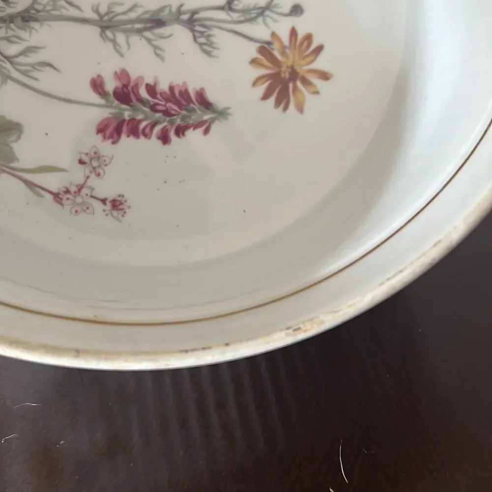 Lourioux France LE FAUNE soufle bowl wildflowers gold trim